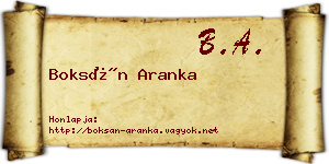 Boksán Aranka névjegykártya